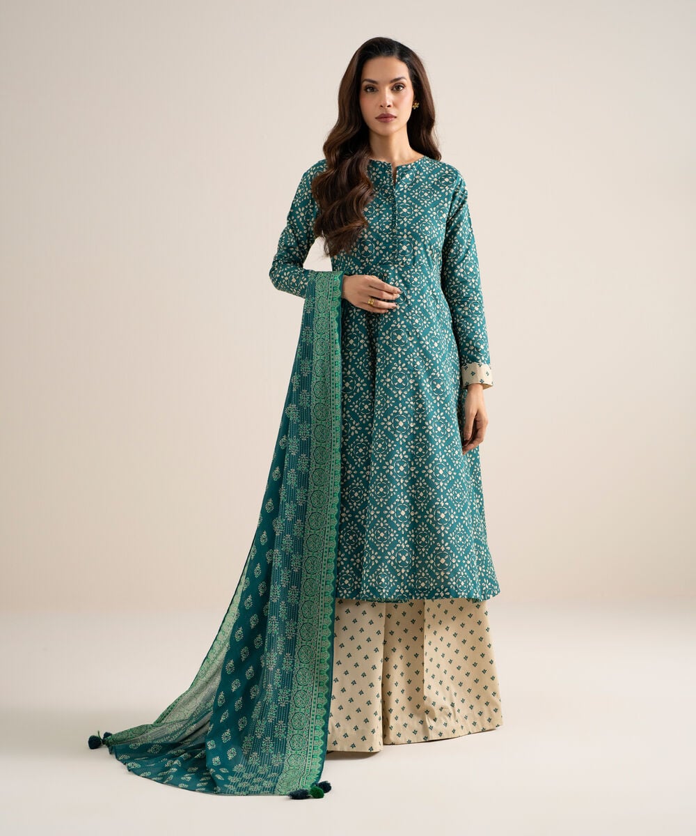 3 Piece - Printed Lawn Suit — Sapphire