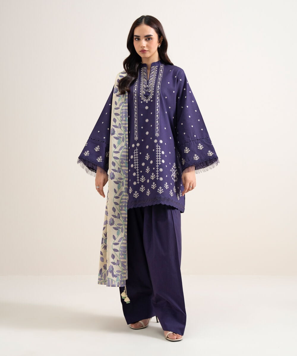 3 Piece - Embroidered Lawn Suit — Sapphire