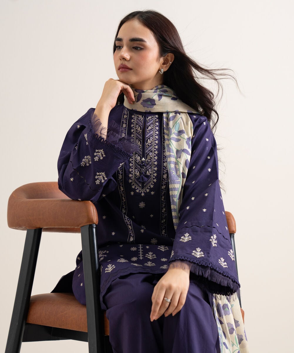 3 Piece - Embroidered Lawn Suit — Sapphire view 3