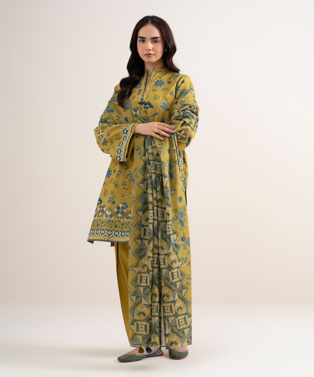 3 Piece - Embroidered Cotton Suit — Sapphire