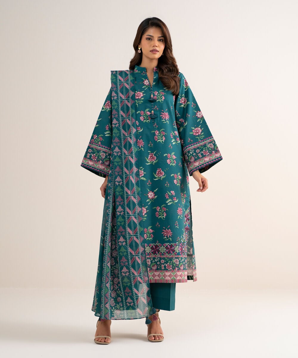 3 Piece - Embroidered Cotton Suit — Sapphire view 3