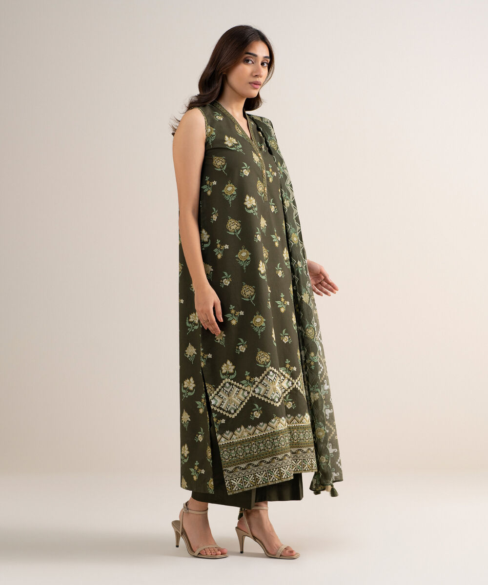 3 Piece - Embroidered Cotton Suit — Sapphire view 3