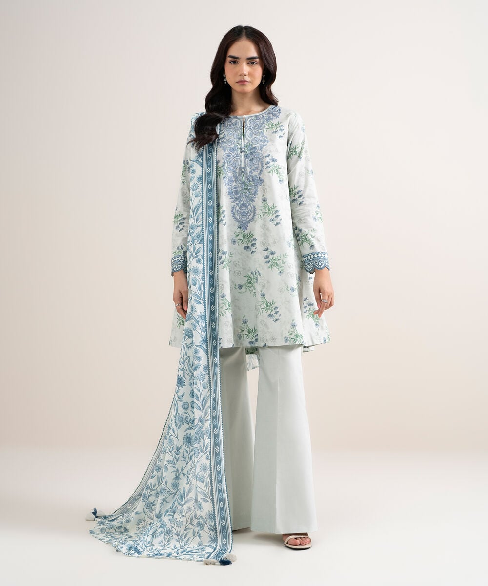 3 Piece - Embroidered Lawn Suit — Sapphire