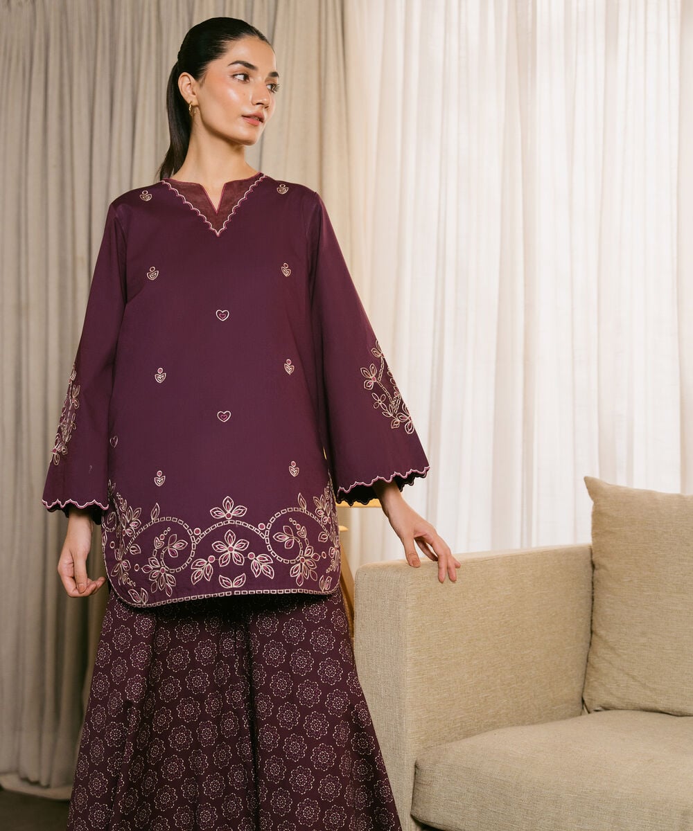 2 Piece - Embroidered Cotton Suit — Sapphire
