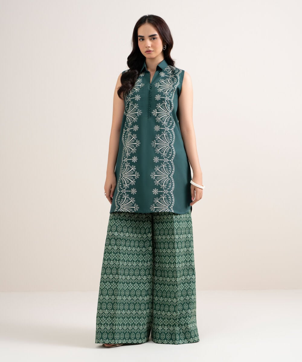 2 Piece - Embroidered Cotton Suit — Sapphire