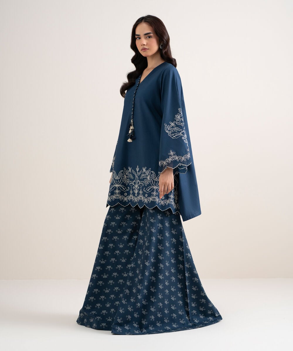 2 Piece - Embroidered Cotton Suit โ Sapphire view 3