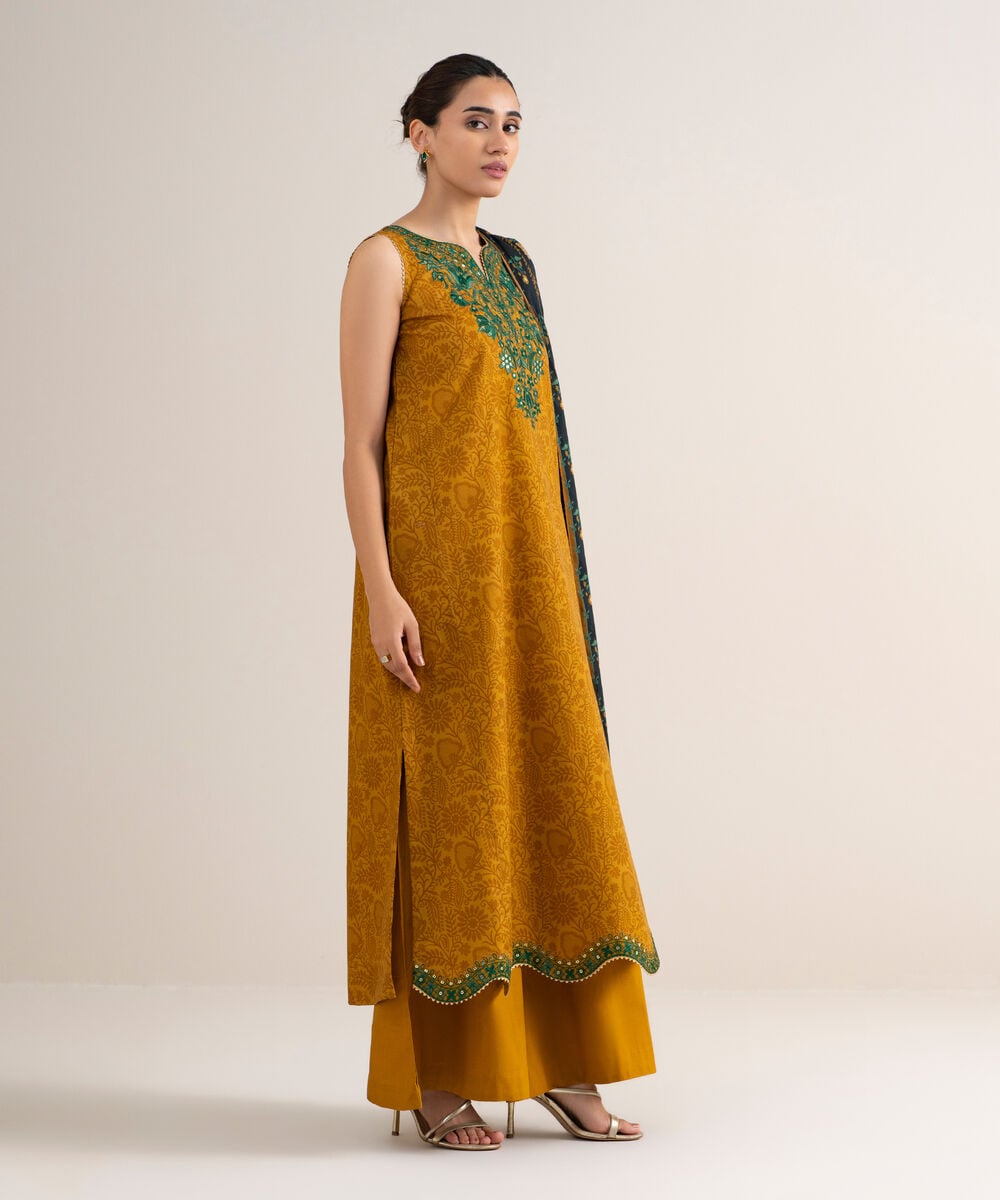 3 Piece - Embroidered Cotton Suit — Sapphire view 3