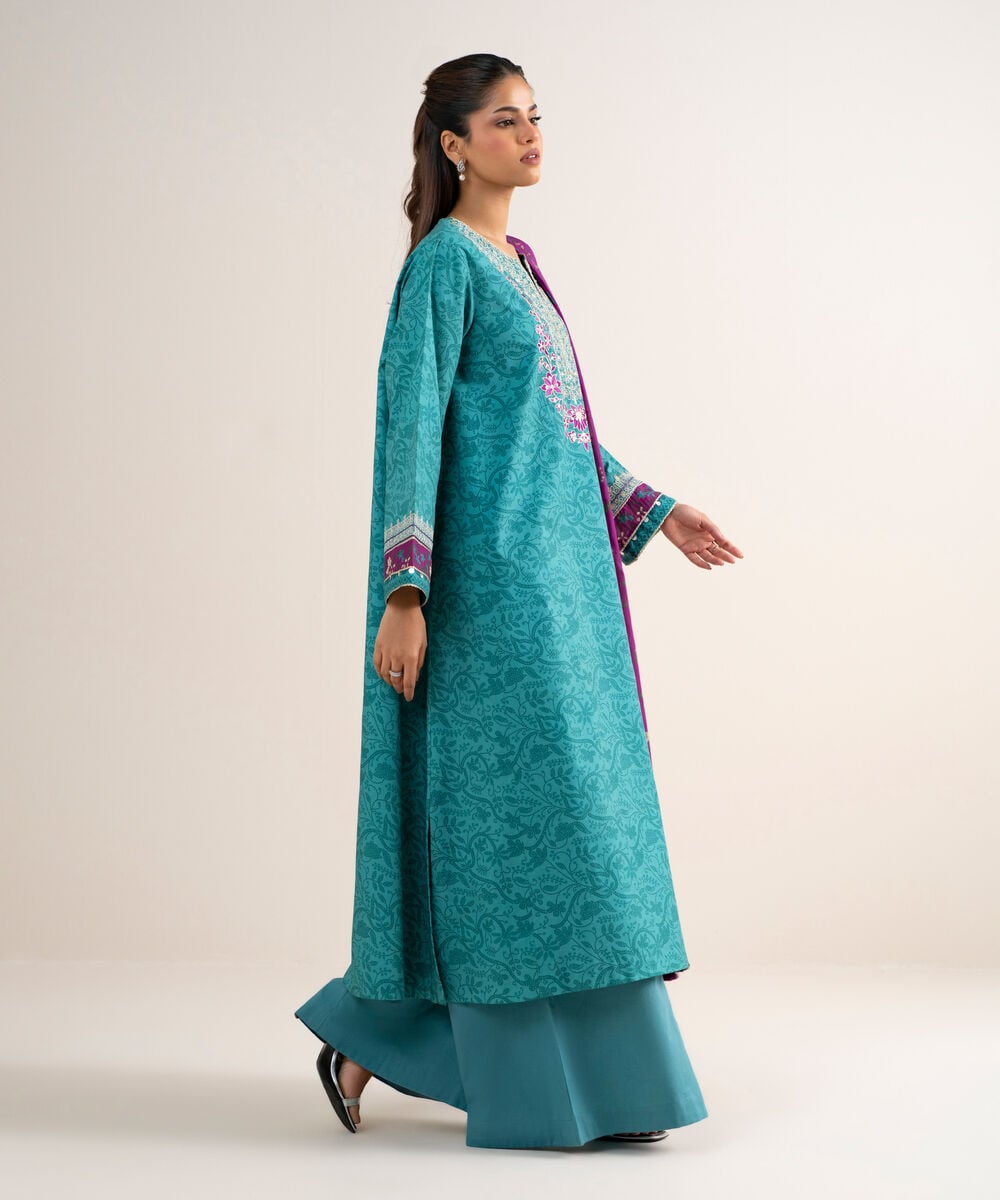 3 Piece - Embroidered Cotton Suit — Sapphire view 3