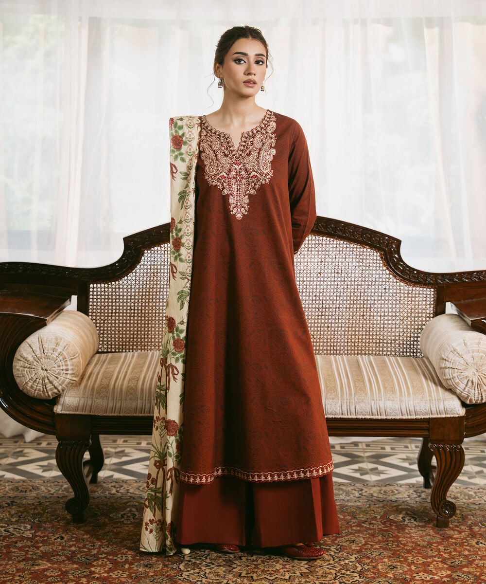 3 Piece - Embroidered Cotton Suit — Sapphire view 3