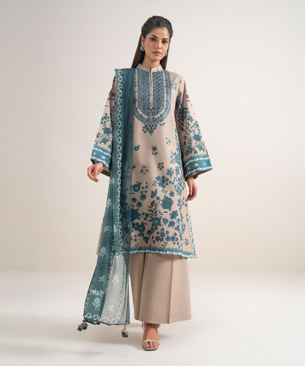 3 Piece - Embroidered Cotton Suit — Sapphire view 3