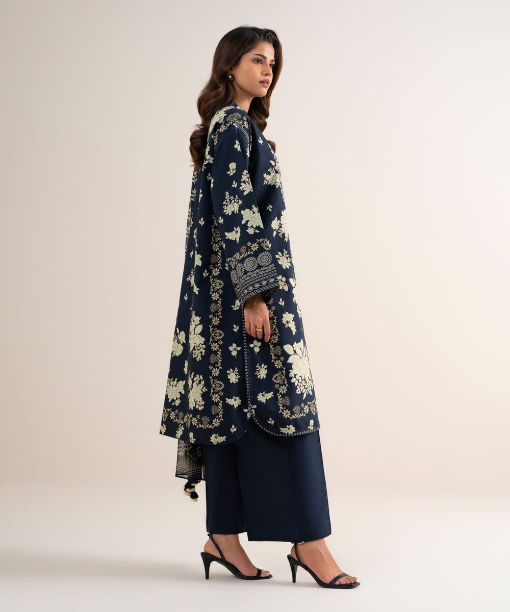 3 Piece - Embroidered Cotton Suit — Sapphire view 3