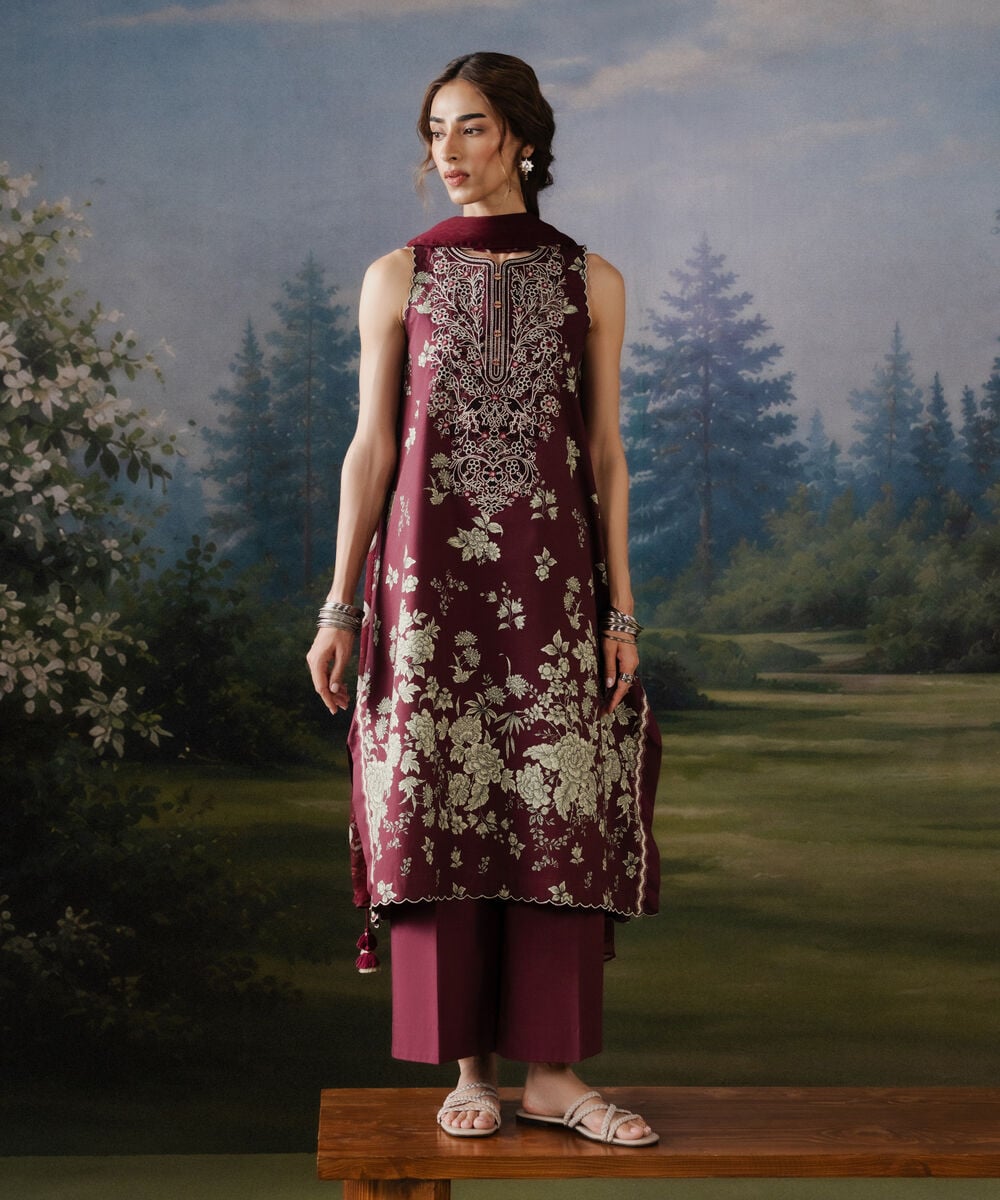 3 Piece - Embroidered Cotton Suit — Sapphire