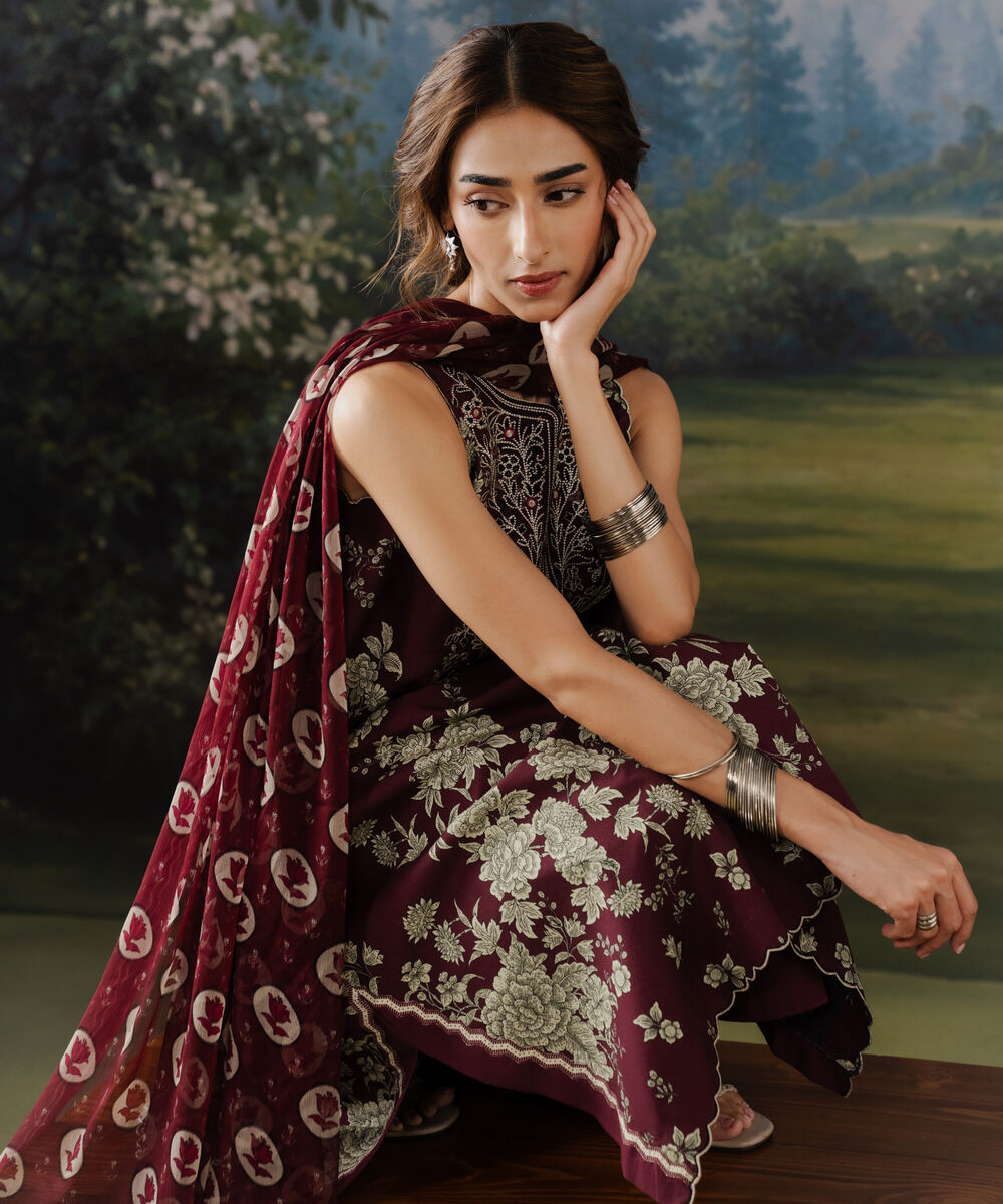 3 Piece - Embroidered Cotton Suit — Sapphire view 3