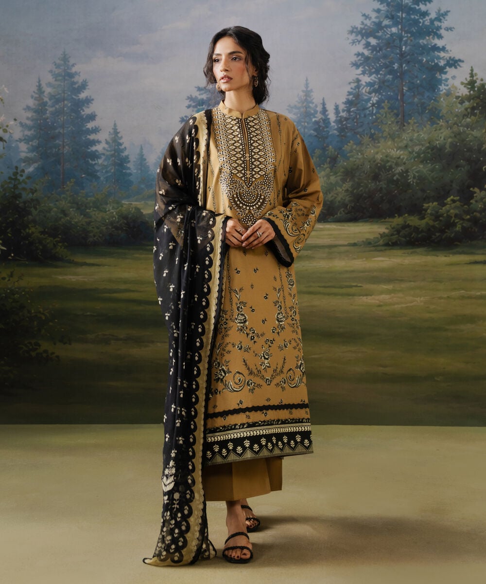 3 Piece - Embroidered Cotton Suit — Sapphire