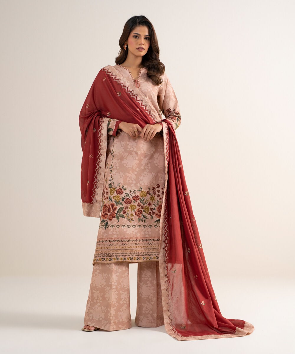 3 Piece - Embroidered Cotton Suit — Sapphire