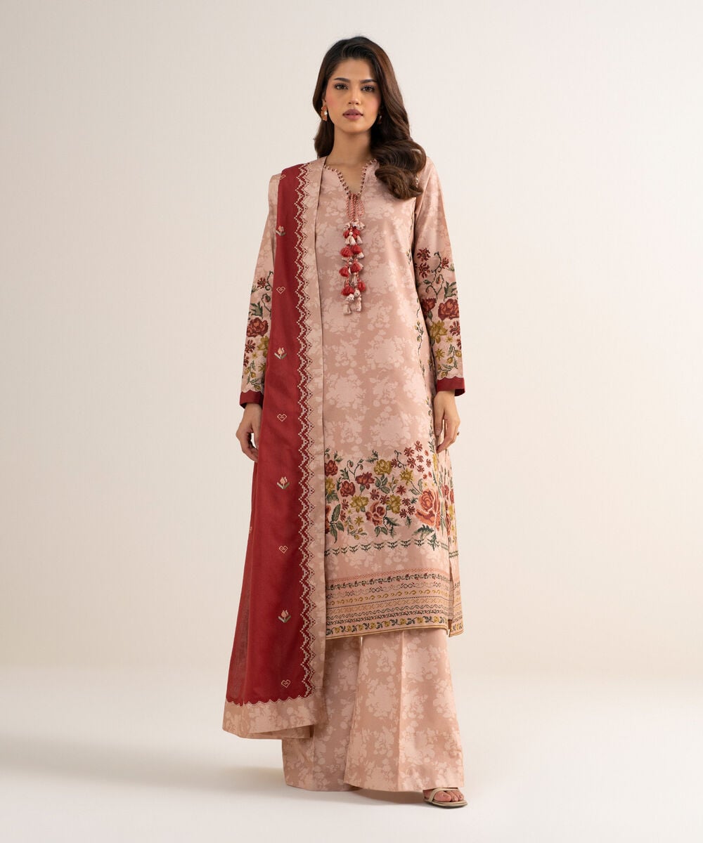3 Piece - Embroidered Cotton Suit — Sapphire view 3