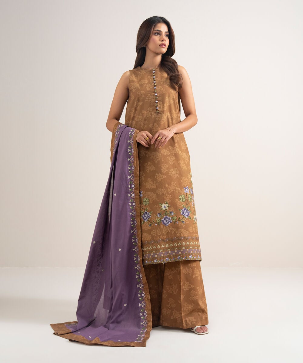 3 Piece - Embroidered Cotton Suit — Sapphire view 3