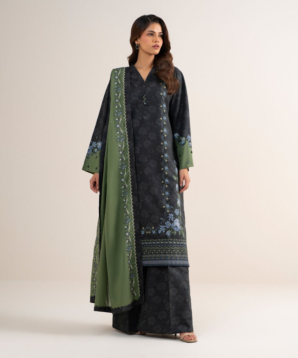 3 Piece - Embroidered Cotton Suit — Sapphire view 3