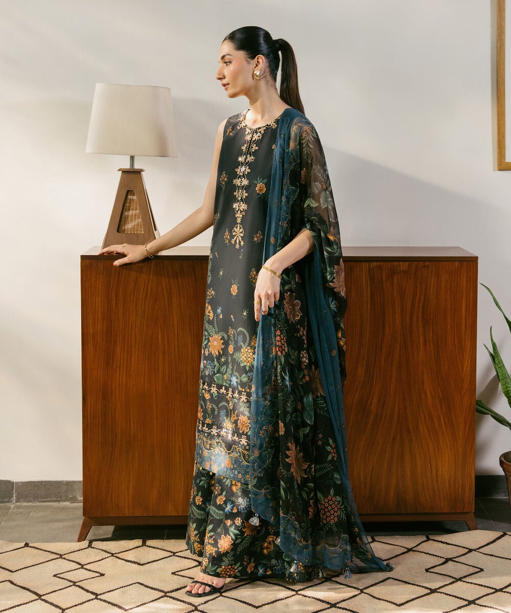 3 Piece - Embroidered Cotton Suit — Sapphire view 3