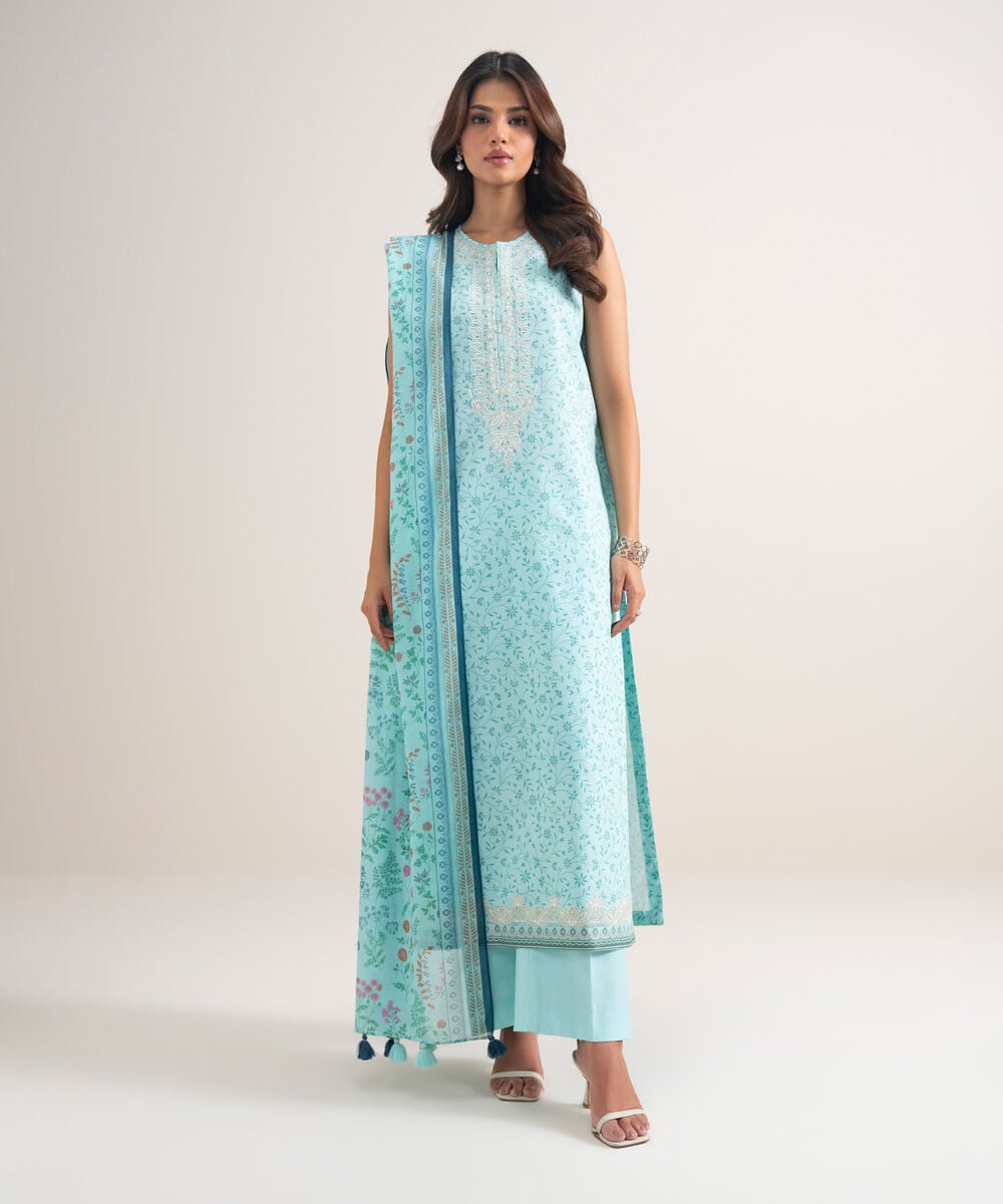 3 Piece - Embroidered Lawn Suit — Sapphire view 3