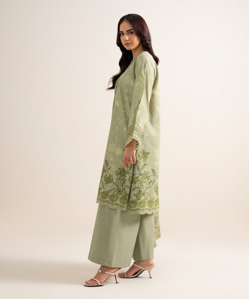 3 Piece - Embroidered Cotton Suit — Sapphire view 3