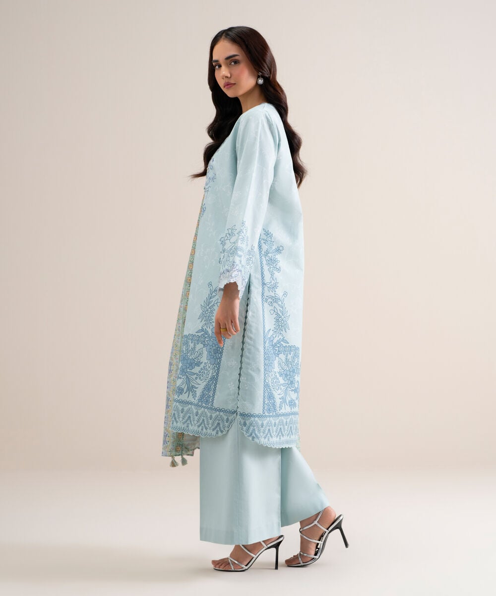 3 Piece - Embroidered Cotton Suit — Sapphire view 3