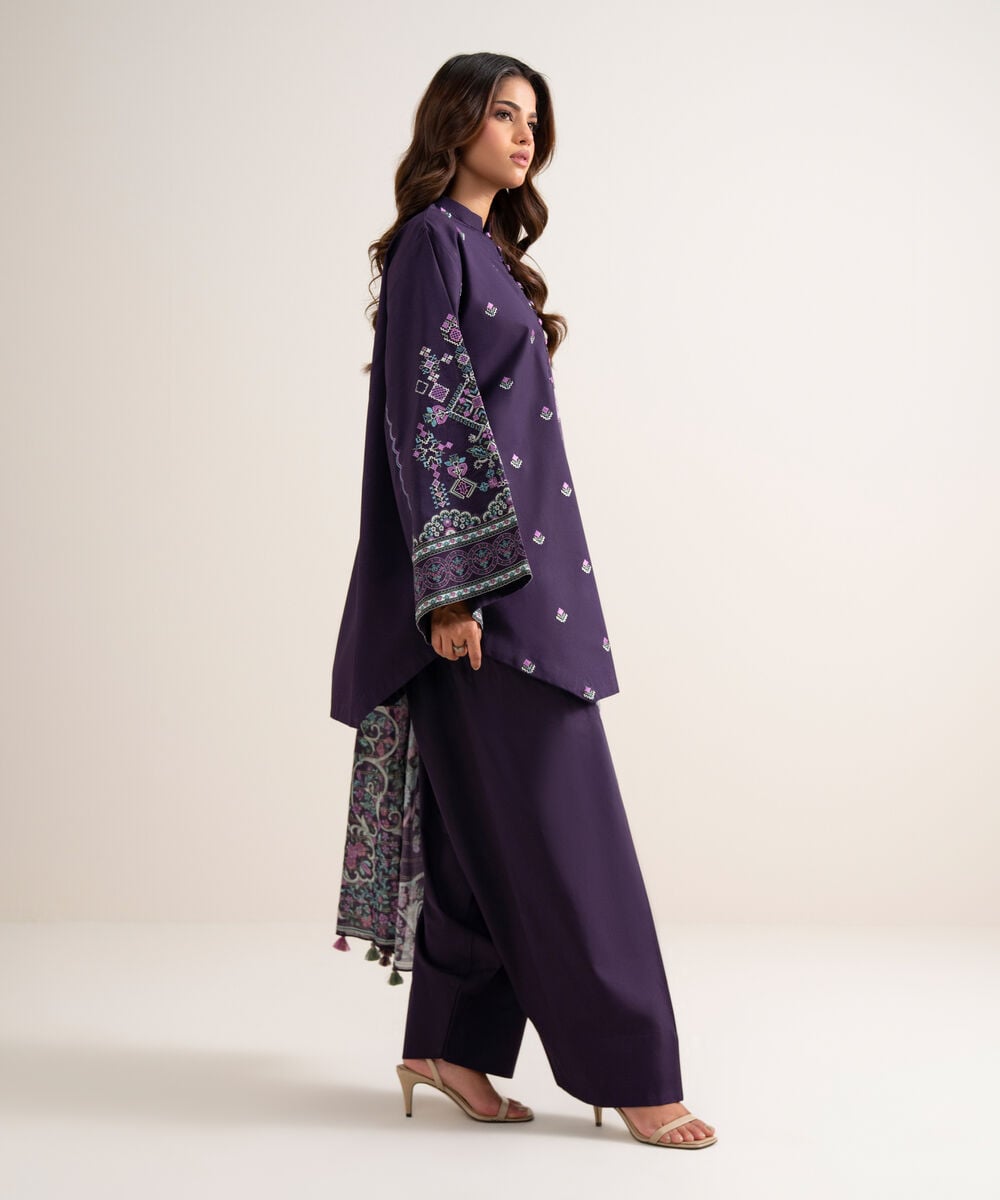 3 Piece - Embroidered Cotton Suit — Sapphire view 3
