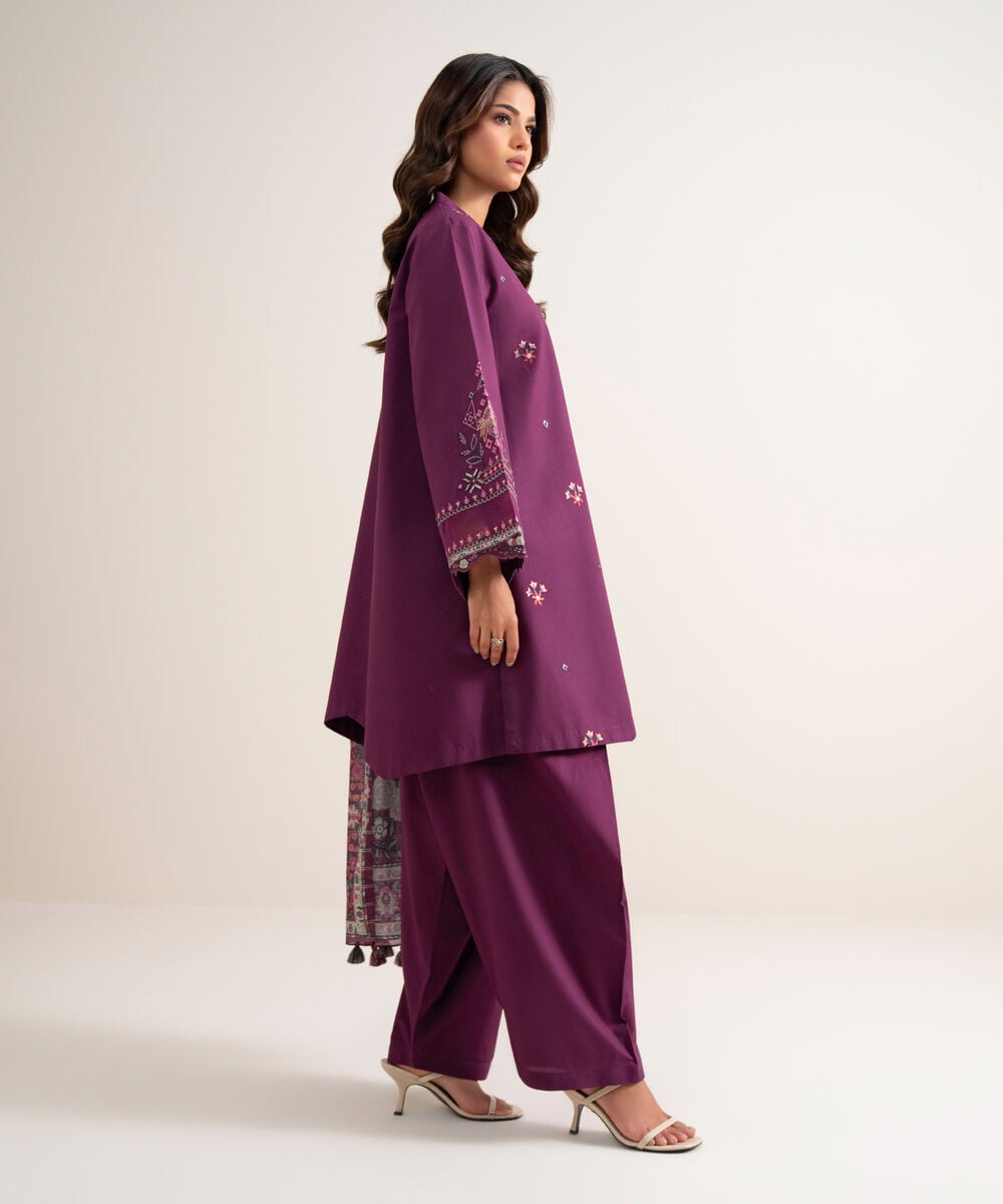 3 Piece - Embroidered Cotton Suit — Sapphire view 3