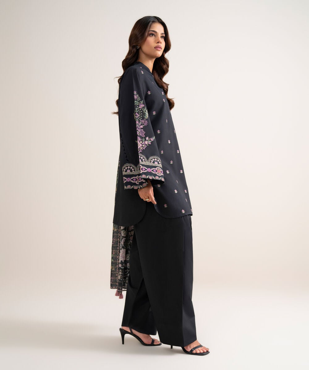 3 Piece - Embroidered Cotton Suit — Sapphire view 3