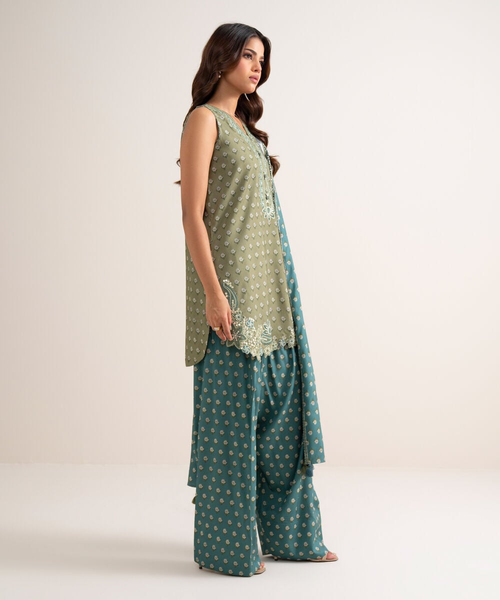 3 Piece - Embroidered Linen Suit — Sapphire view 3