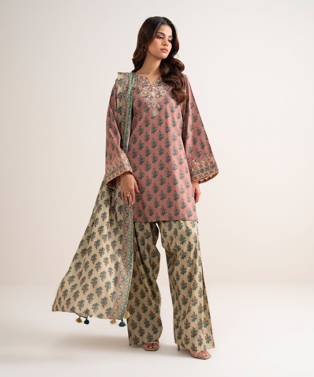 3 Piece - Embroidered Linen Suit — Sapphire