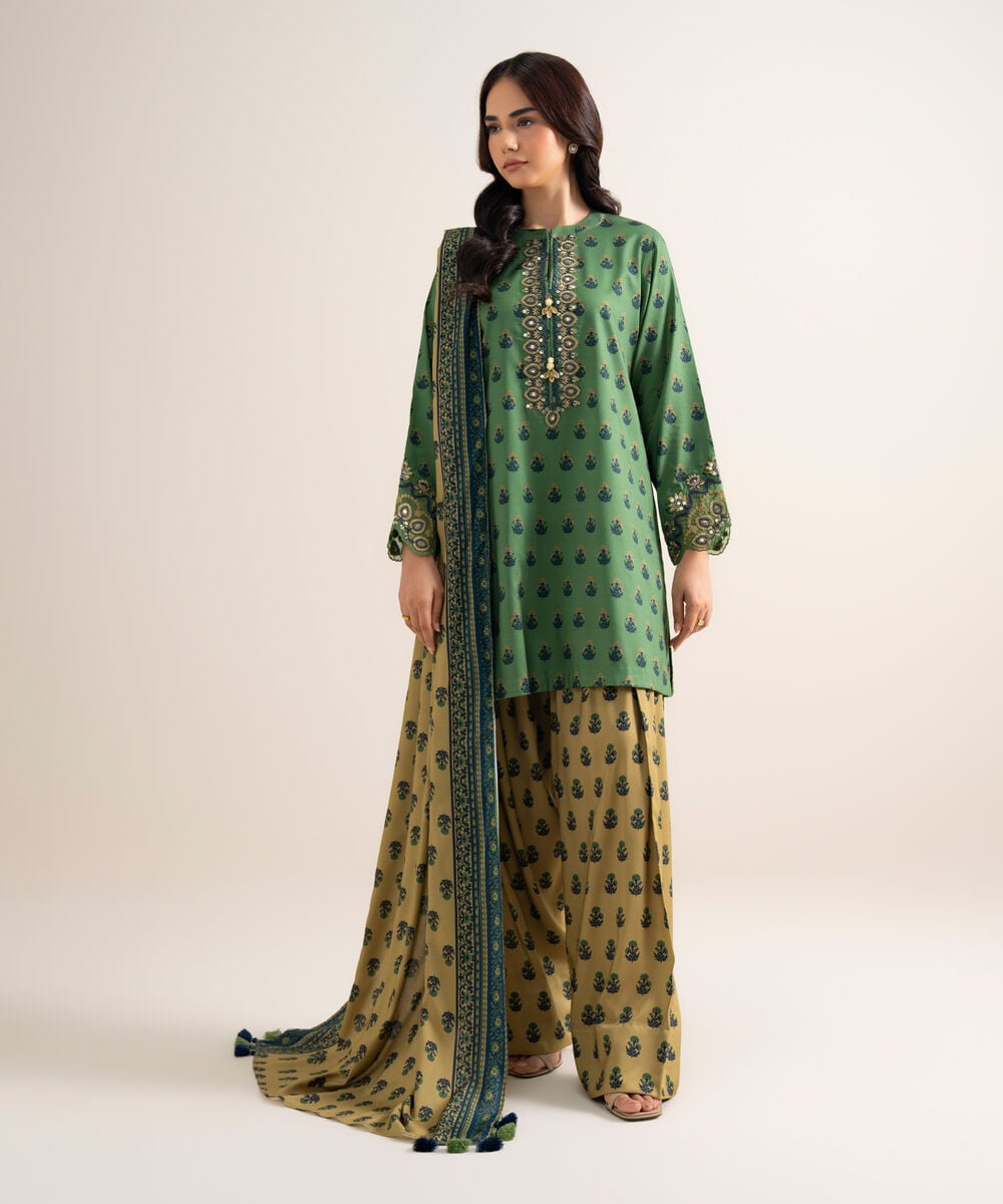 3 Piece - Embroidered Linen Suit — Sapphire