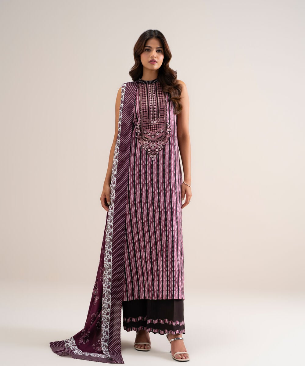 3 Piece - Embroidered Linen Suit — Sapphire