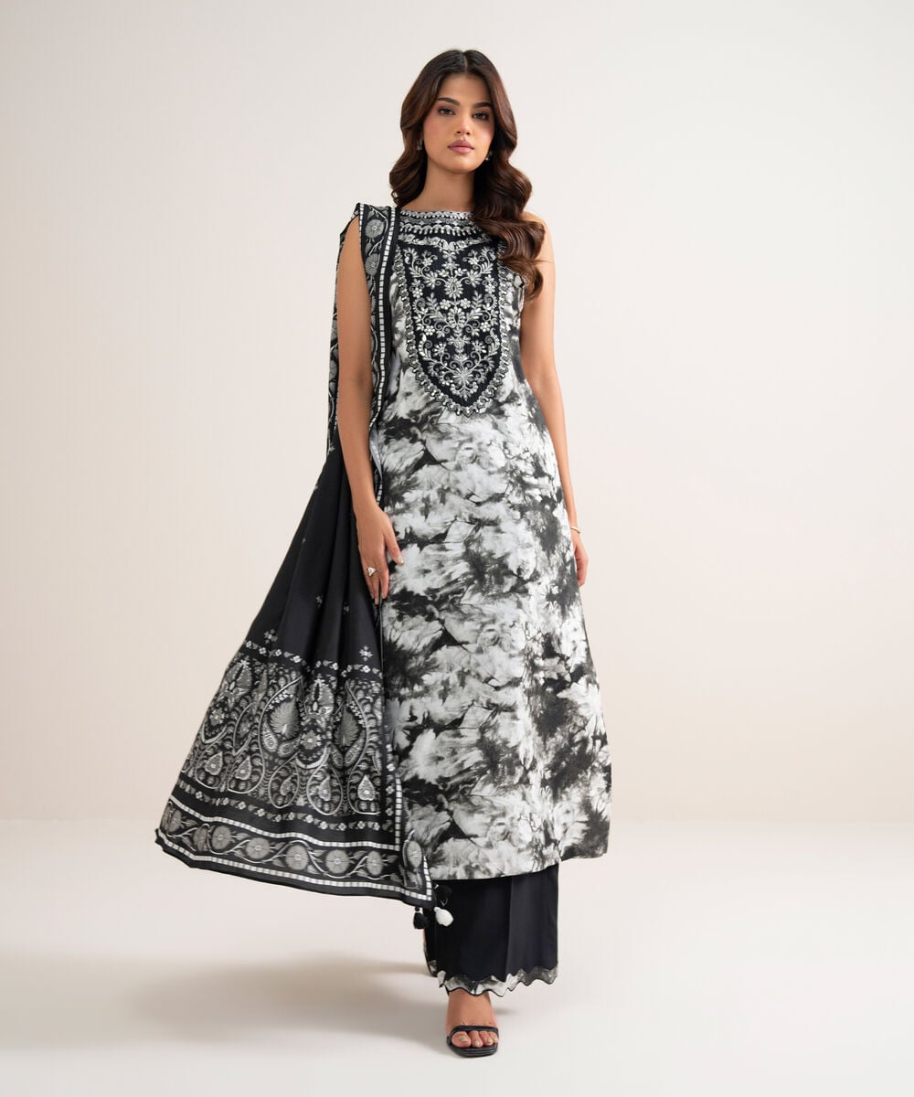 3 Piece - Embroidered Linen Suit — Sapphire