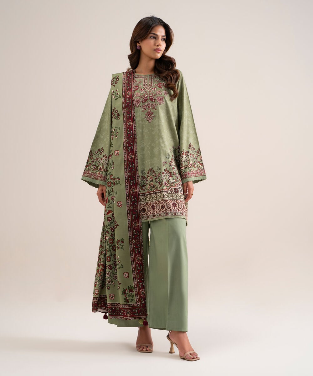 3 Piece - Embroidered Cotton Viscose Suit — Sapphire