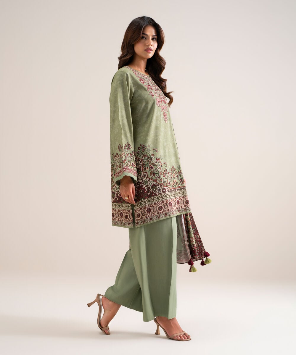 3 Piece - Embroidered Cotton Viscose Suit — Sapphire view 3