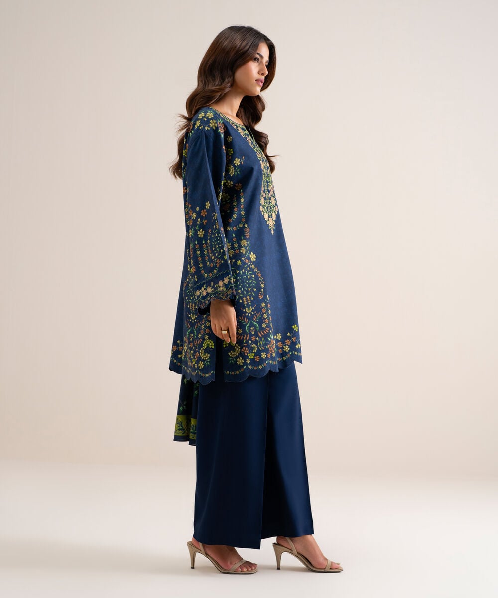 3 Piece - Embroidered Cotton Viscose Suit โ Sapphire view 3