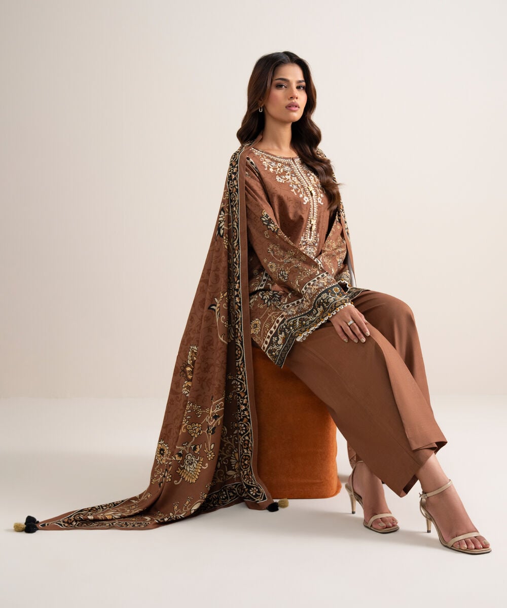 3 Piece - Embroidered Cotton Viscose Suit — Sapphire view 3