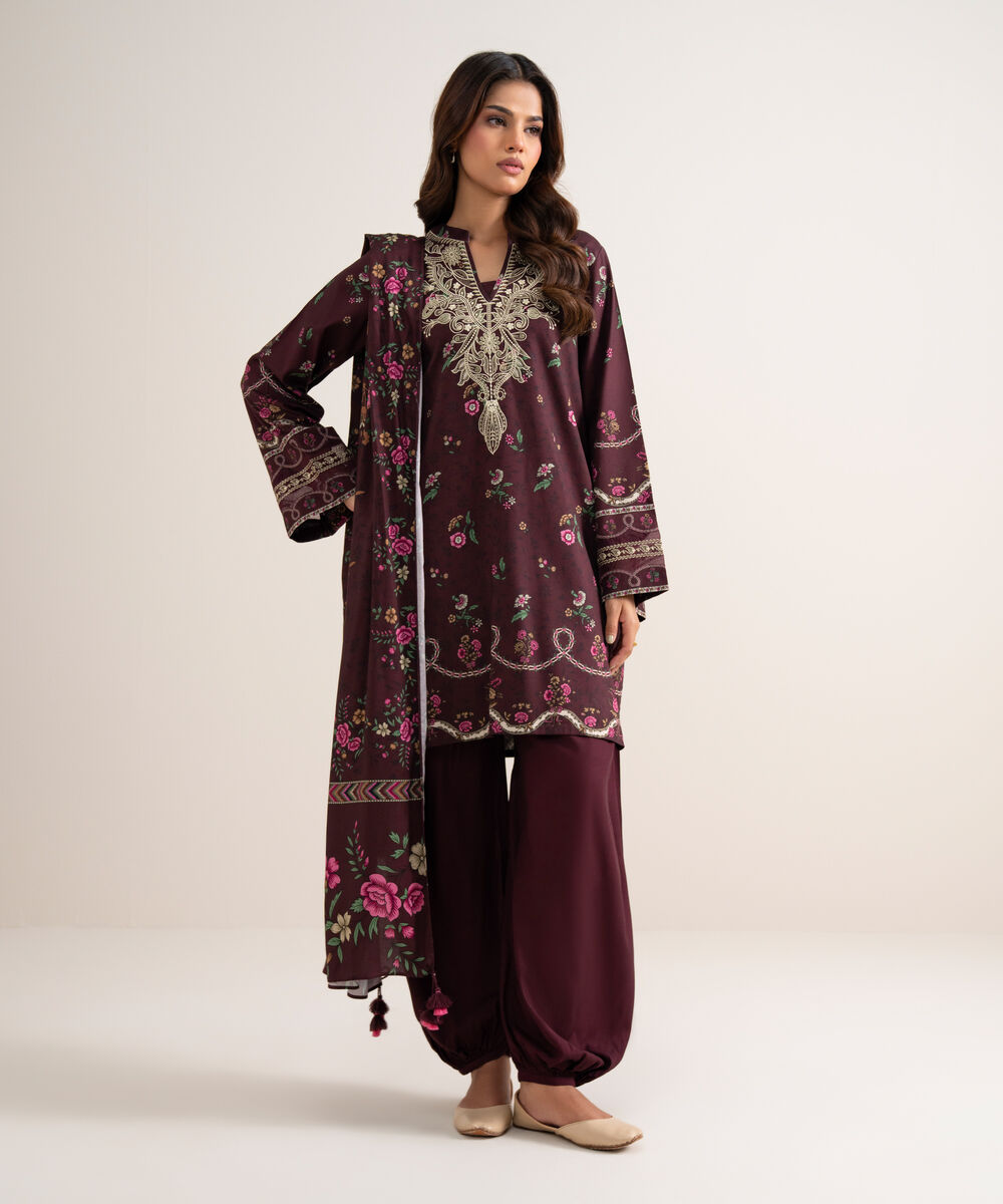 3 Piece - Embroidered Cotton Viscose Suit — Sapphire