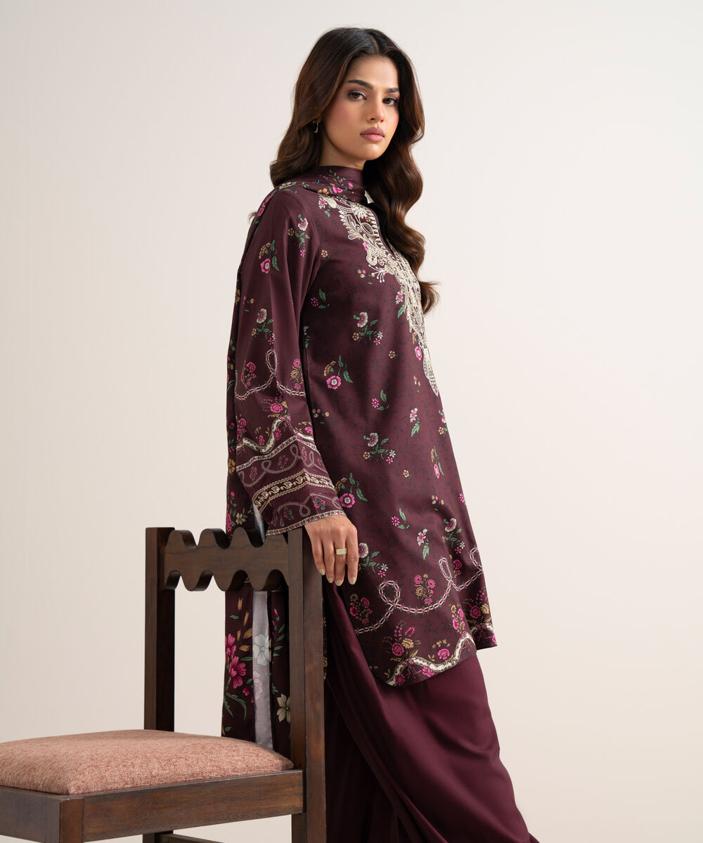 3 Piece - Embroidered Cotton Viscose Suit โ Sapphire view 3