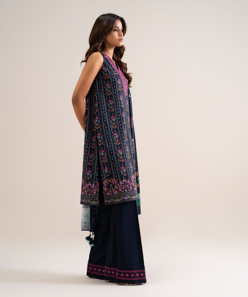 3 Piece - Embroidered Cotton Viscose Suit โ Sapphire view 3