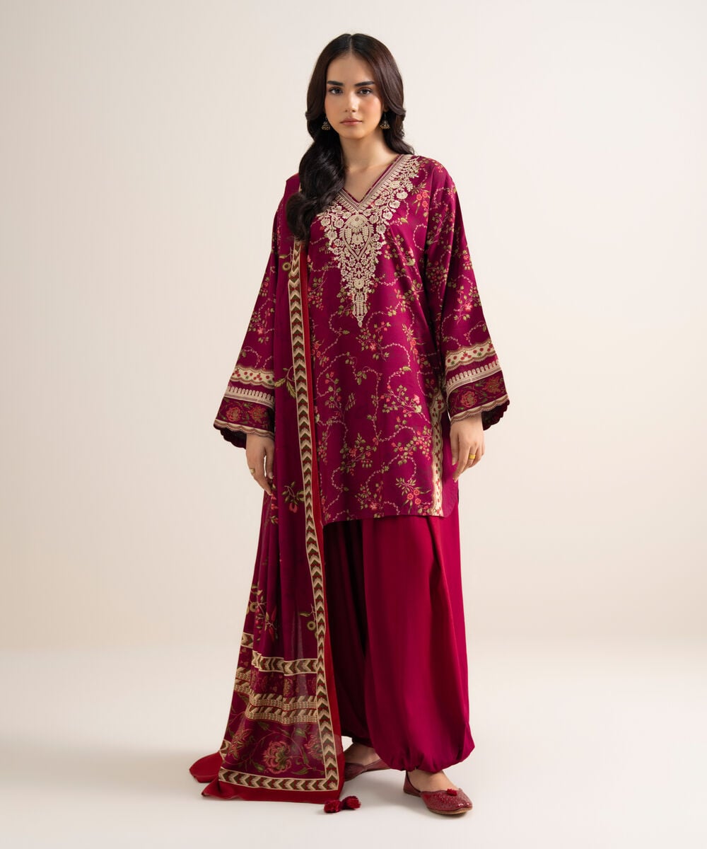 3 Piece - Embroidered Cotton Viscose Suit — Sapphire