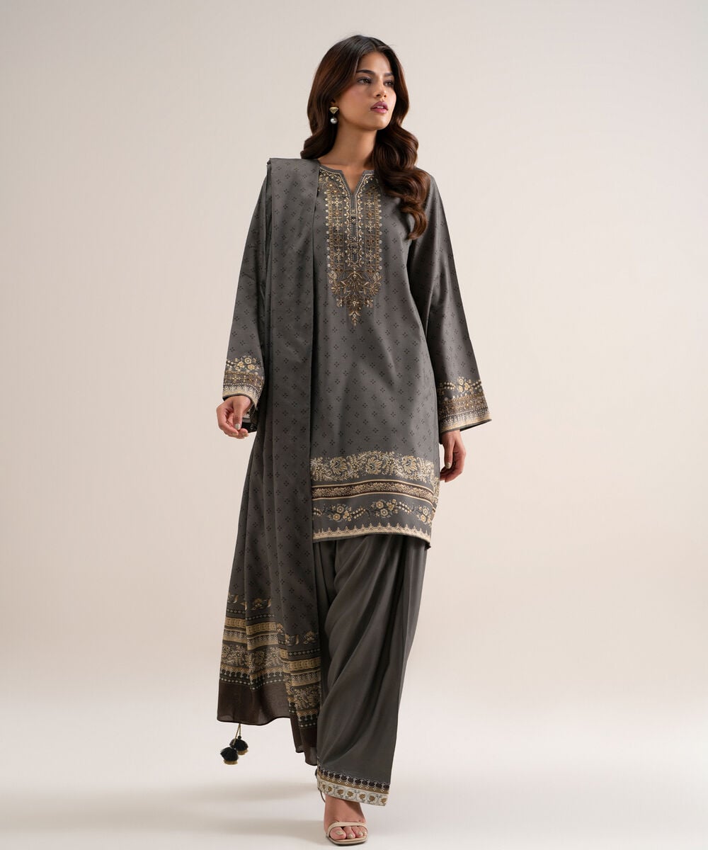 3 Piece - Embroidered Linen Suit — Sapphire