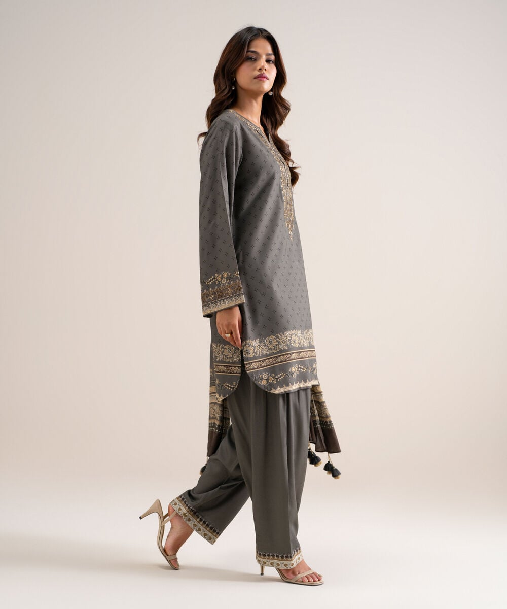 3 Piece - Embroidered Linen Suit โ Sapphire view 3