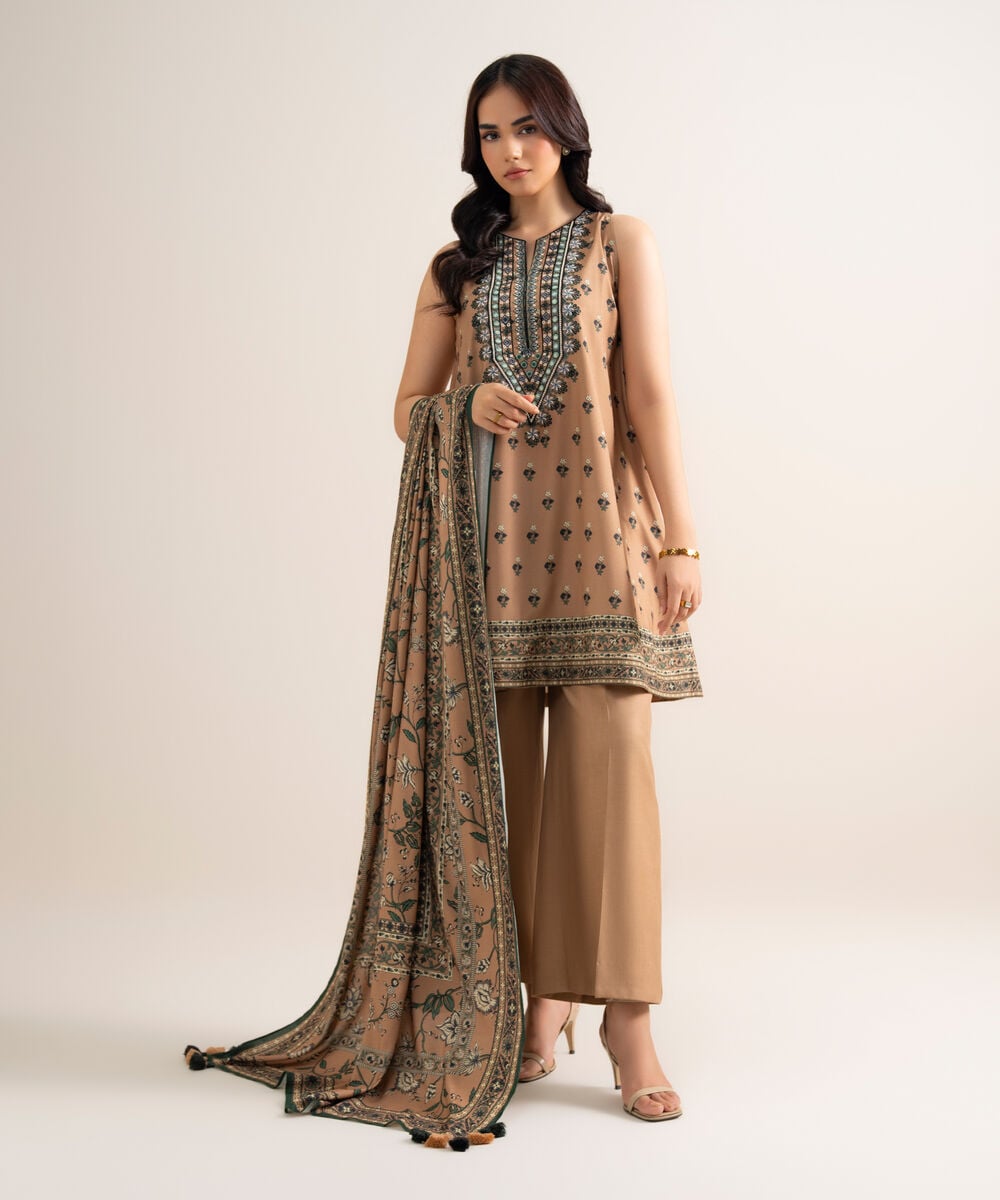 3 Piece - Embroidered Linen Suit — Sapphire