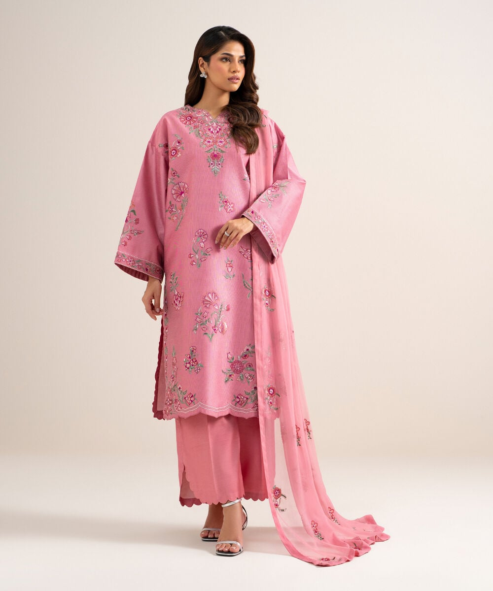 3 Piece - Embroidered Cotton Net Suit — Sapphire