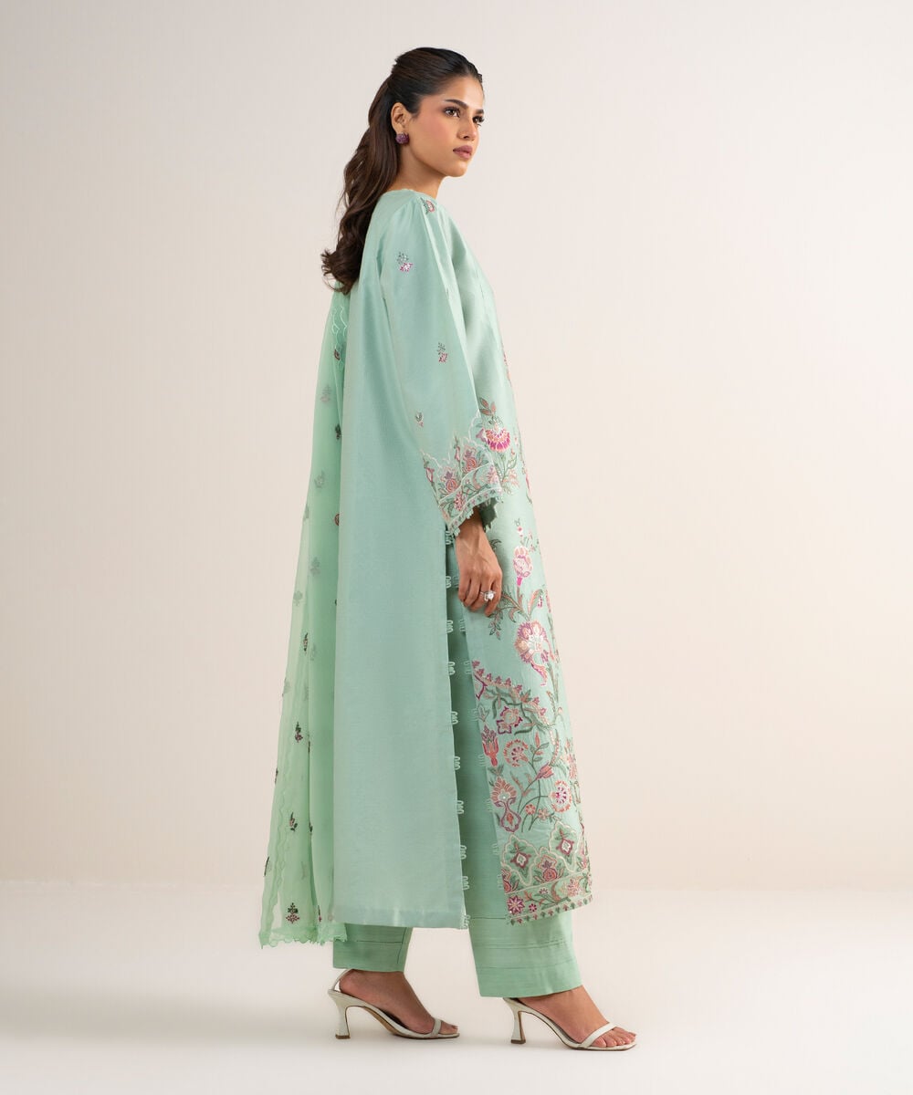 3 Piece - Embroidered Cotton Net Suit — Sapphire view 3
