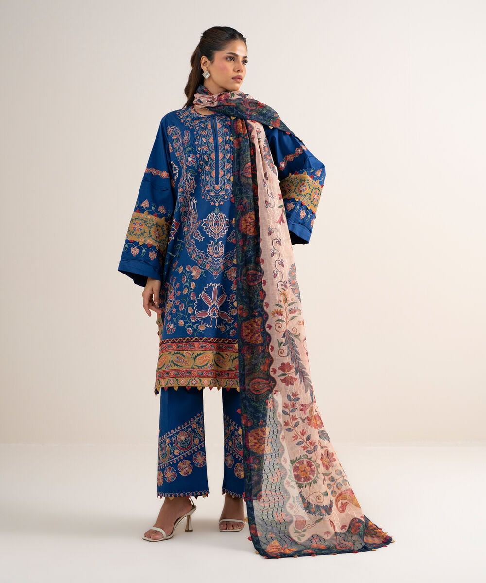 3 Piece - Embroidered Lawn Suit — Sapphire