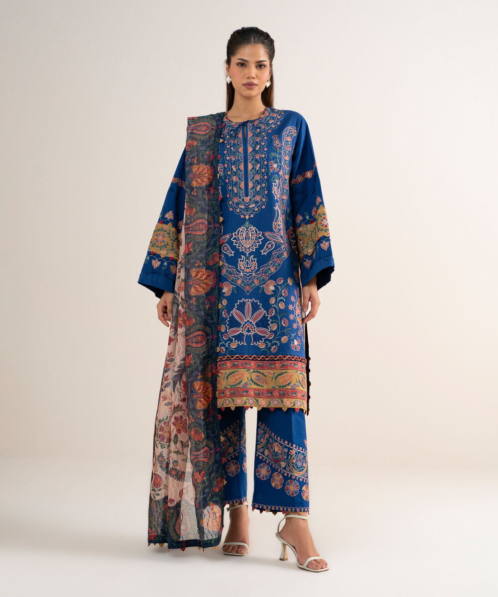 3 Piece - Embroidered Lawn Suit โ Sapphire view 3