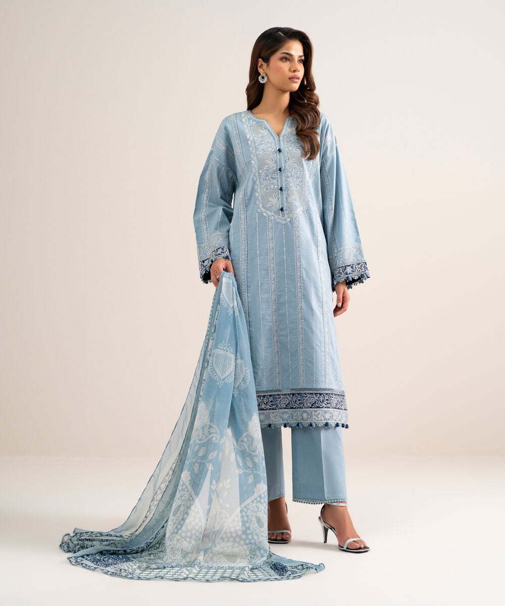 3 Piece - Embroidered Lawn Suit โ Sapphire view 3